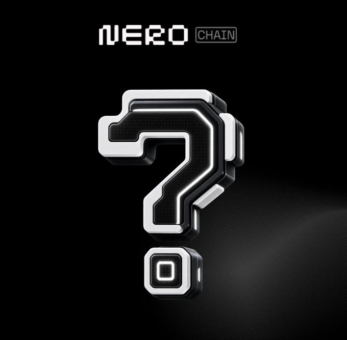 A sleek, futuristic 3D question mark in metallic silver dominates the image against a black background, with the "NERO CHAIN" logo displayed at the top. The design visually reinforces the post's inquiry, inviting viewers to imagine and share what they would build on the Nerochain platform.