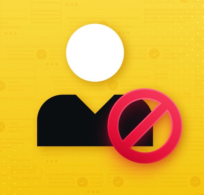 A yellow graphic showing a person silhouette with a red 'no entry' prohibition sign over them, indicating a blocked or banned user.