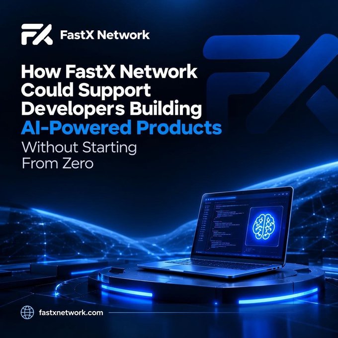 An advertisement for "FastX Network" with the headline "How FastX Network Could Support Developers Building AI-Powered Products Without Starting From Zero" and the URL "fastxnetwork.com" at the bottom.