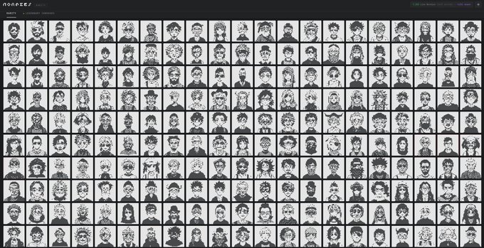 A pixel art grid displaying hundreds of small character portraits, with the text "MONSTE" visible in the top left corner.