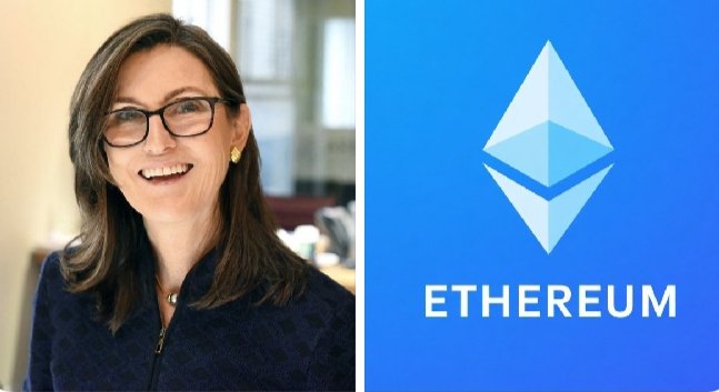 In this image, there's a woman wearing glasses smiling at the camera next to a blue square that says "ETHEREUM" within a larger blue rectangle. The woman appears to be a businesswoman or an expert in the crypto industry. She is positioned close to the center of the frame and slightly off-center towards the bottom. The background features a lighter shade, providing contrast to the darker elements in the foreground.

The image seems to have been created by someone who understands both the woman's name and her role in the crypto world. This person might be promoting Ethereum or the crypto industry at large.