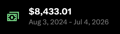 The image shows a total of $8,433.01, dated from August 3, 2024, to July 4, 2026, which likely represents earnings from a trading platform. This relates to the post about increasing engagement as the markets heat up.