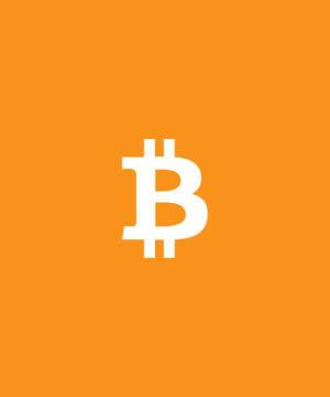 The Bitcoin logo, a stylized white 'B' with two vertical strokes, displayed on an orange background.