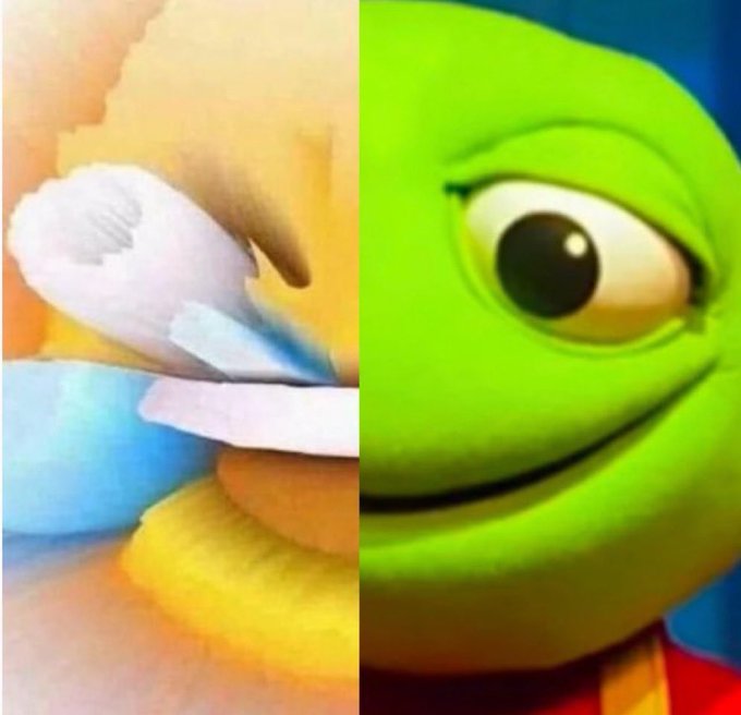 The image shows a split scene with a colorful plush toy featuring pastel colors on the left, and a close-up of Pepe the Frog's face on the right, both referencing the "mogs" (slang for dominant memes/characters) expected to lead the next Solana bull cycle.