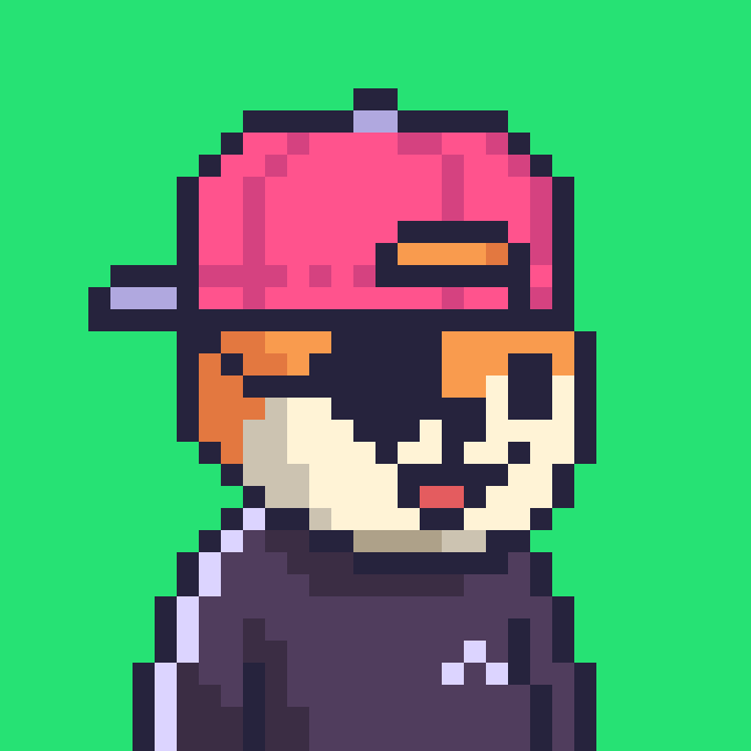 A pixel art portrait of a person with orange hair wearing a red cap and dark jacket against a bright green background.