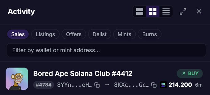 The image shows a screenshot of an online marketplace for selling items such as games or other digital products. It displays a list of items available for sale with their prices. The main focus of the image is a message from a seller named "Ape" who has listed a game called "Bored Apetite Club #41472". The post also mentions that the buyer will be charged a royalty fee, which is $21.00 per item sold.