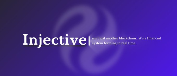 The image features a banner with white text that reads "Injective" against a blue background. The text is written in a serif font style, which gives it a more formal appearance. The image also includes an illustration of a yin symbol on the left side and a logo for Injective on the right side.