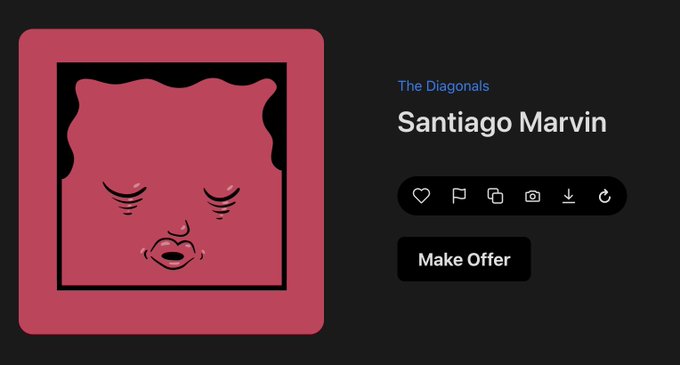 A music streaming interface showing the artist 'The Diagonals' and the track 'Santiago Marvin' with red album artwork featuring a stylized face illustration.