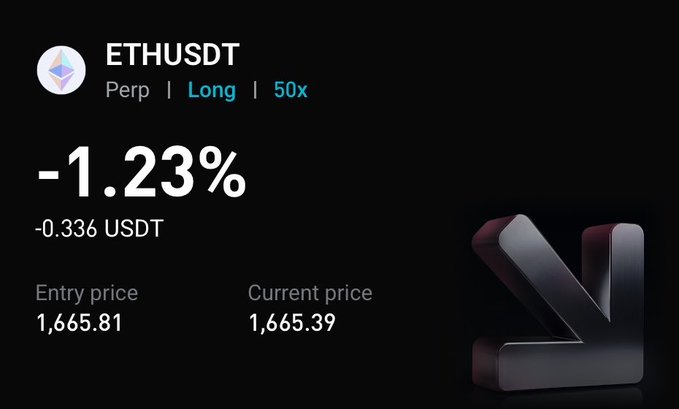 A screenshot of a computer screen with two rows of text, one of which reads "ETHUSDT Perp Long 50%".