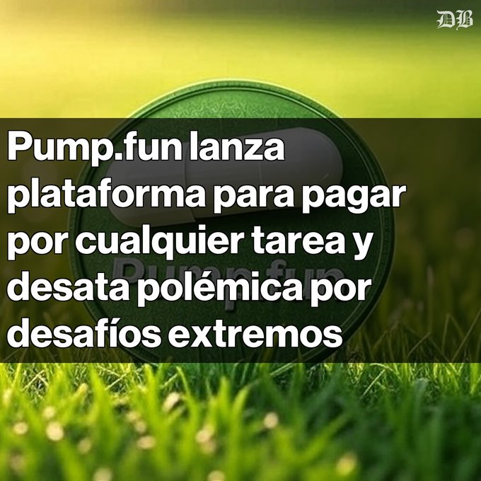 The image features a green sign with white text that says "Pump. Fun Lanza platforma por cualquier tarea y desafios extremos". The sign is placed on top of some grass, possibly at a park or outdoor event. The background of the image shows a field of grass and trees, creating an overall natural setting for the sign's placement.