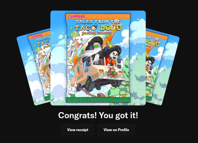 The image features a website that sells comic books called "ChimpersHQ" with a collection of comic book-themed merchandise, including a series of comic books titled "Tales from The Taco Dojo". These books are available for purchase on their website or in physical stores. The website also offers a rewards program where users can receive points and eventually redeem them for various items such as comic books, toys, or even movie tickets. The post encourages people to share the website with friends and family by tagging them in the image, which would help spread awareness about the collection and potentially attract more customers.