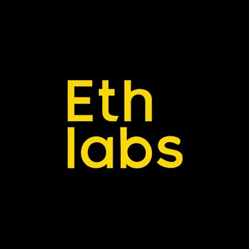 The image features a black background with yellow text that reads "ETH LABS". Below this, there are five former researchers who have launched an organization called @ethlabs_org. This organization aims to prepare Ethereum for institutional adoption at scale by focusing on research and development in the field of Ethereum. The post also mentions that the organization is backed by @bitmNR, @Sharplink, and @ethereum Joseph.