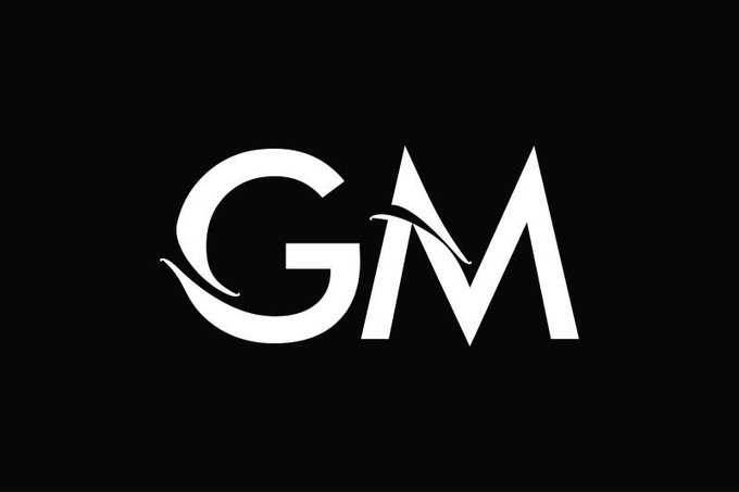 Minimalist logo featuring the stylized white letters 'GM' (meaning 'Good Morning' in crypto culture) on a black background.