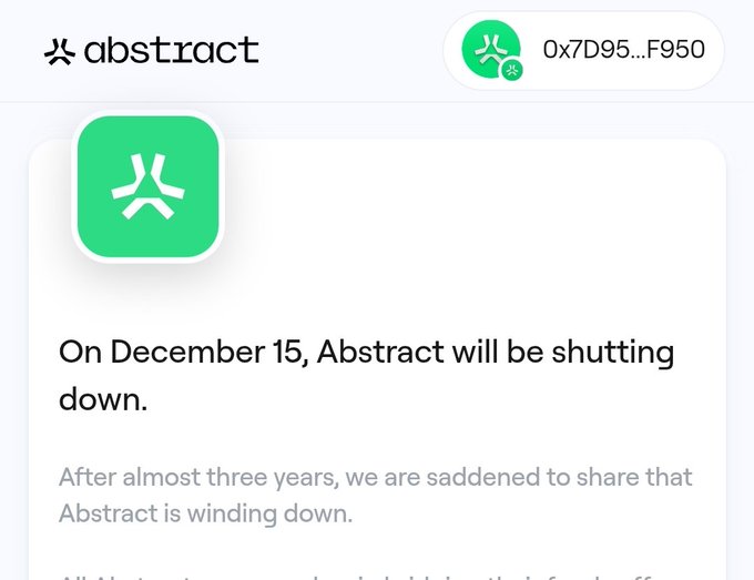A notification from 'abstract' announcing that 'On December 15, Abstract will be shutting down' after almost three years.
