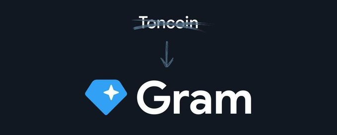 In the image, there's a logo for an online money transfer service named Gram. It features a blue diamond with "Gram" written beneath it in white letters. The text below shows that the Gram logo has been approved by the TON community, specifically at 81.22% accuracy. The post also mentions that the new name will become effective on June 15th.