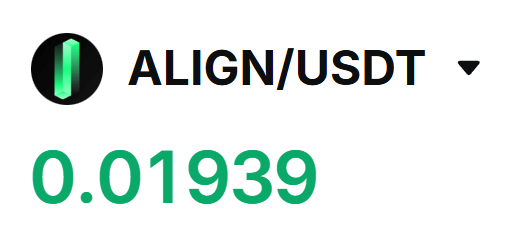 A trading interface displays the cryptocurrency pair 'ALIGN/USDT' with a price of '0.01939' shown in green.
