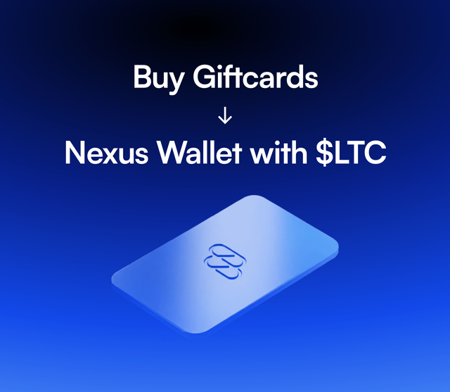 The image features a blue square that displays an advertisement for a new wallet called the Nexus wallet, which allows users to buy gifts with $LTC (Light Currency). The text "buy gifts" is written above the wallet icon, while below it, there's a description of how to use the wallet. The post also mentions that the Nexus wallet is making payments more powerful and that it is in the process of updating its features.