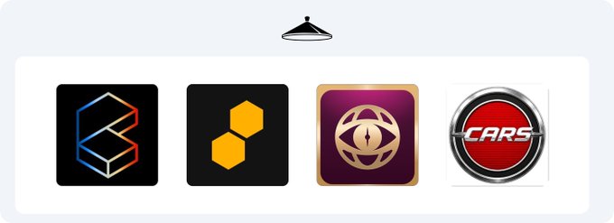 Four app icons displayed under a ceiling lamp — including a "CARS" logo — representing various digital pack-ripping collections available on the Solana blockchain, as highlighted in the post.