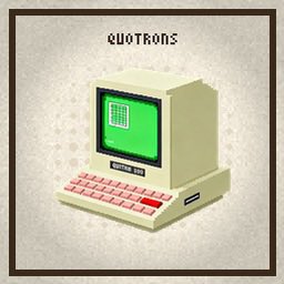 A pixel-art illustration of a retro beige computer terminal with a green screen displaying "WTF" and the title "QUOTRONS" above it, symbolizing the nostalgia and absurdity of 1980s Wall Street trading machines being minted as NFTs, with the terminal's cracked screen reflecting frustration over the QUOTRONS token's $305 spot price exceeding the $250 floor price for secondary market purchases.