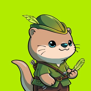 A cartoon illustration of a brown otter character dressed as a Robin Hood-style archer, wearing a green hat with a feather and holding arrows against a green background.