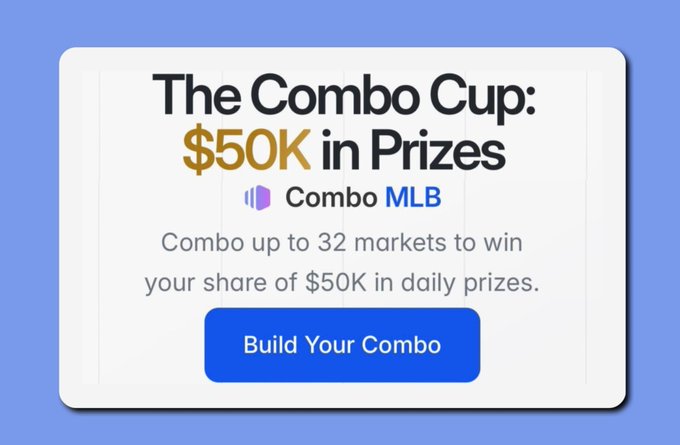 A promotional card for 'The Combo Cup' offering $50K in prizes for MLB combos, featuring a 'Build Your Combo' button.