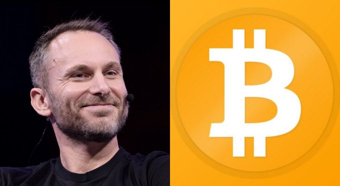 The image shows Tether CEO Paolo Ardoino smiling on the left, alongside the Bitcoin logo on the right, visually reinforcing the announcement that USDT (Tether) is expanding to the Bitcoin network.