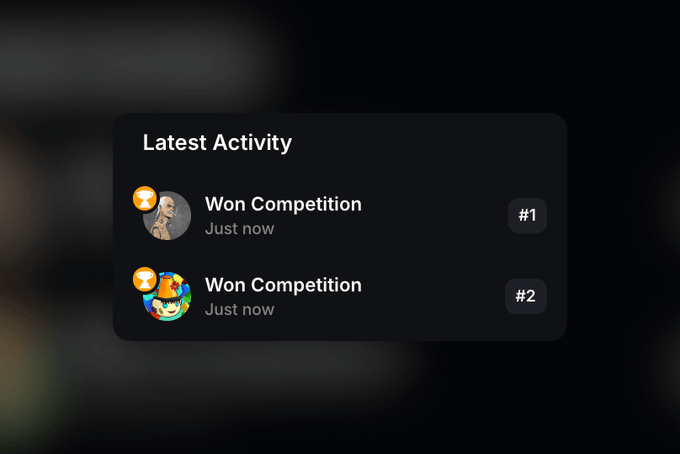 urn of gold and orange characters on a black background, with the word "LATEST ACTIVITY" at the top.