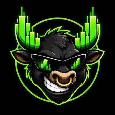 A digital illustration/mascot of a grinning black bull wearing sunglasses with green equalizer bars reflected in the lenses, set against a neon green background with audio equalizer graphics.