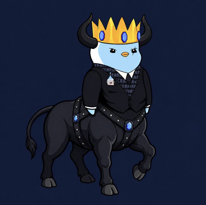 A cartoon character with a blue bird head, black horns, and a gold crown with blue gems, wearing a black suit patterned with "ERRR" text and a small ghost pin, rides a black bull. The image relates to an airdrop promotion, using the meme-style figure to attract engagement and solicit SOL wallet addresses.