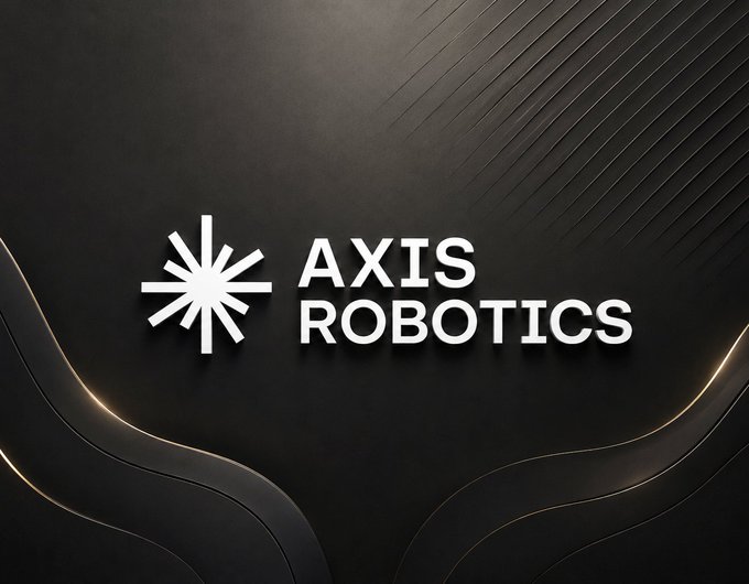 A sleek, dark-themed logo graphic for 'AXIS ROBOTICS', featuring a white asterisk-like icon next to the company name, set against a black background with subtle gold wave accents.