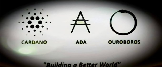 Cardano logos displayed with the text 'CARDANO', 'ADA', 'OUROBOROS' and tagline 'Building a Better World'.