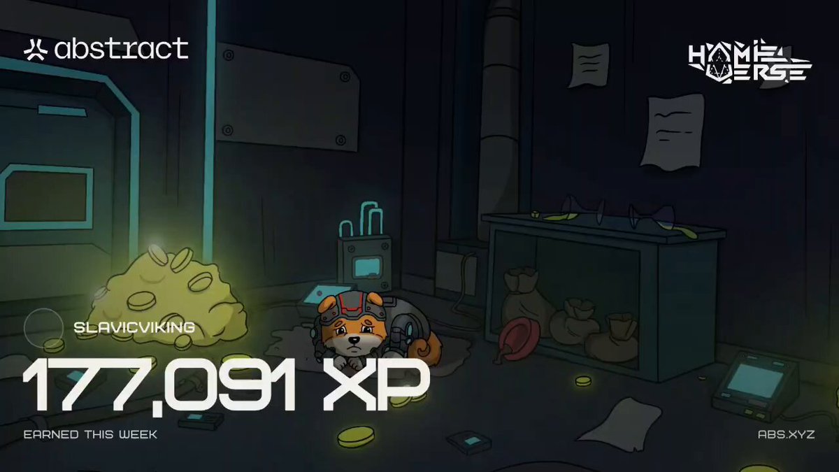 The image features a cartoon dog sitting inside a room with a TV, computer monitor, and other items such as a keyboard and mouse. The text "Happy @AbstractChain XP day Today ath I cooked" is written above the dog's head, while the phrase "Card looking clean af @hamieverse" appears below it. This suggests that someone has posted about their gaming experience or achievements on this platform.
