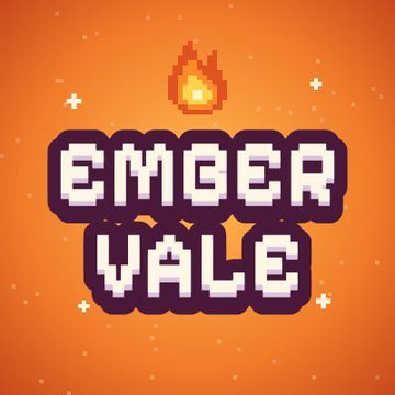 Pixel art logo reading 'EMBER VALE' on an orange background with a small flame icon above the text.