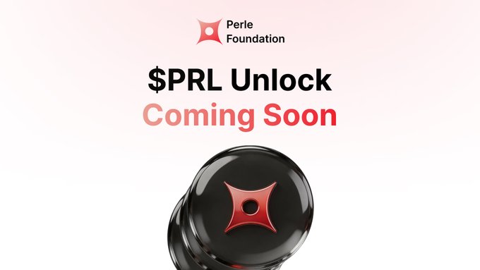 Promotional graphic for Perle Foundation announcing "$PRL Unlock Coming Soon," featuring the Perle Foundation logo and a glossy black token bearing the Perle emblem, visually reinforcing the post's reminder that $PRL tokens will unlock on September 21 at 11:00 AM UTC for those who selected the 100% six-month lock option.