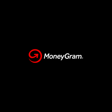 The MoneyGram logo featuring a red circular arrow icon next to the word "MoneyGram" on a black background.