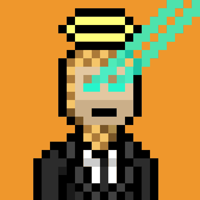 A pixel art portrait shows a character wearing a black and yellow striped beanie, a black hoodie with a white "M" or "H" emblem, and a gold chain, with green pixelated "drip" or slime effects cascading from the beanie down across the face. The bored, neutral expression and stylized streetwear aesthetic match the "bored migo" vibe referenced in the post.