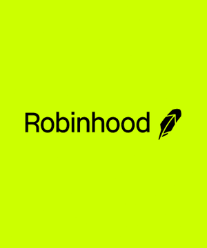 The Robinhood logo in black text with a feather icon displayed on a bright lime green background.
