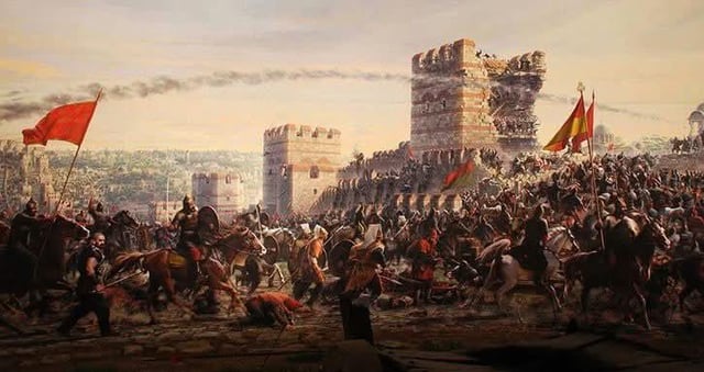 The image depicts a dramatic medieval battle scene where soldiers on horseback and foot soldiers clash outside a fortified castle, with flags flying amid smoke and fallen warriors scattered across the battlefield.

The chaotic clash of bulls (bulls) charging through defenses while defenders are overrun mirrors the post's metaphor of bullish momentum breaking through a key resistance level at $200, sending bears retreating.