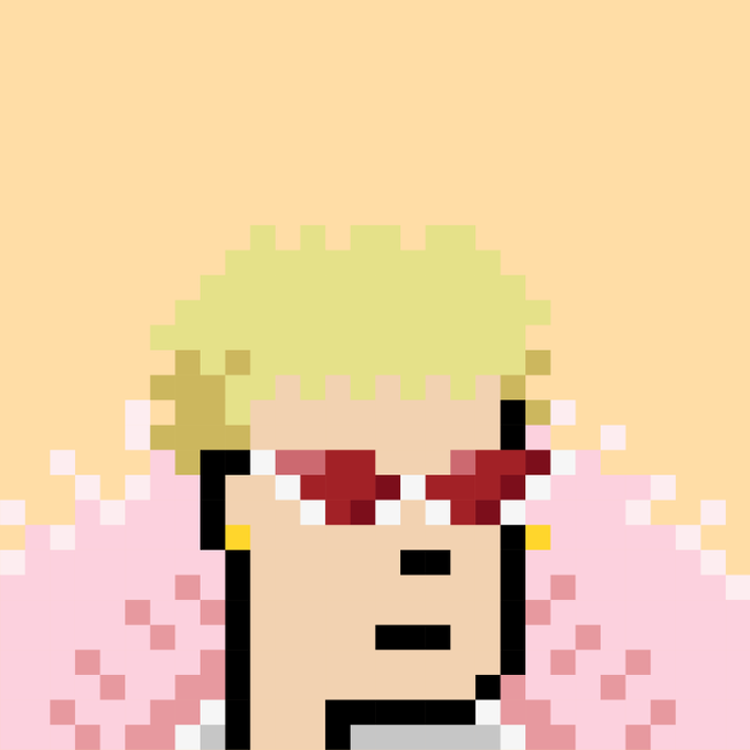 A pixel art portrait of a blonde-haired figure wearing red sunglasses against a pink and yellow background, fitting the post's casual crypto/NFT promotional tone featuring the $zaibatsu token and MegaCorp developer branding.