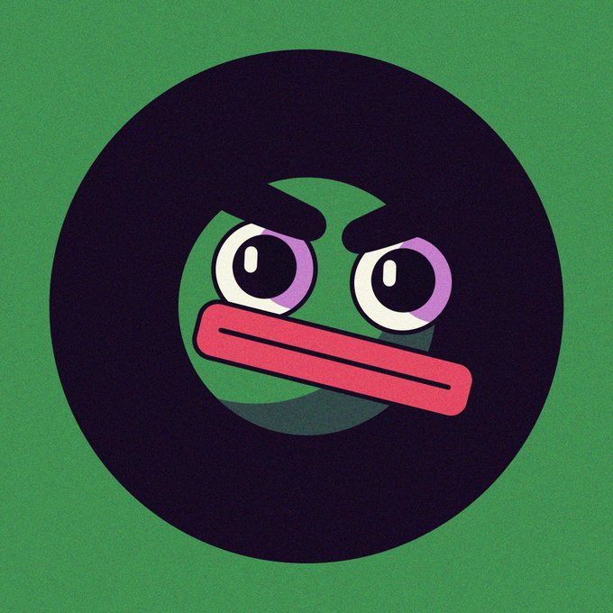 A stylized illustration of a green face with wide eyes and a long pink tongue-like shape on a green and dark purple circular background.