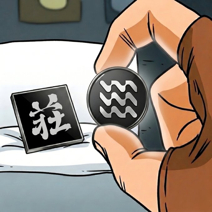 The image features an illustration of a hand holding up two coins, one with Chinese characters and another with a wave symbol. The hand appears to be pointing at the coin with the wave symbol. The caption below the image reads "when AI meets onchain research finding alpha gets a whole lot easier @SurfAI x @Hertzflow_xyz flow is giving everyone the same tools execution is what sets you apart".