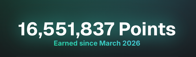 The image displays a points milestone of "16,551,837 Points" with the subtitle "Earned since March 2026," highlighting the ~16.6M xPoints the user farmed from a successful Pendle YT-STRCx exit.