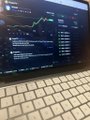 A slightly blurry photograph showing what appears to be a TradingView chart displayed on a monitor above a laptop keyboard.