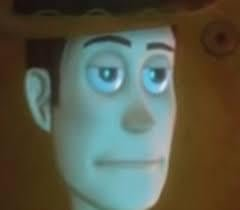 The image shows a close-up of Woody from Toy Story with wide, strained eyes and a forced, tight-lipped smile, conveying suppressed anxiety beneath an outward appearance of composure. This perfectly matches the post's contrast between tweeting publicly about trading profits (PNL) while internally feeling stressed or uneasy about the results..
|