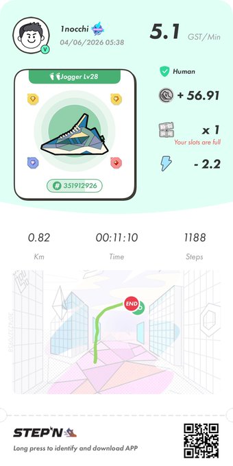 The image shows a white card with a cartoon character, likely a person or an animal, wearing blue shoes. The text on the card reads "StepN #stepn app" and "long distances to identify and download". This suggests that there is an app available for users to use in order to identify and download images of characters from various sources.