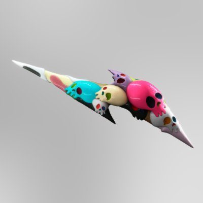 A colorful 3D-rendered RTFKT avatar creature with a sleek, elongated body adorned with bright pink, teal, and yellow patches floats against a gray background, symbolizing the brand's iconic digital collectible aesthetic. The image visually echoes the post's call to revive RTFKT's creative magic by showcasing one of its signature avatar designs, urging the new owner to restore the forging, quests, and innovative spirit behind such digital-physical collectibles.
