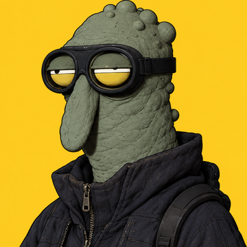 A 3D-rendered anthropomorphic duck character with bumpy green skin wears oversized black goggles and a dark puffer jacket against a bright yellow background. The character's stoic, unbothered expression perfectly matches the caption's resigned "it be like that sometimes" sentiment.