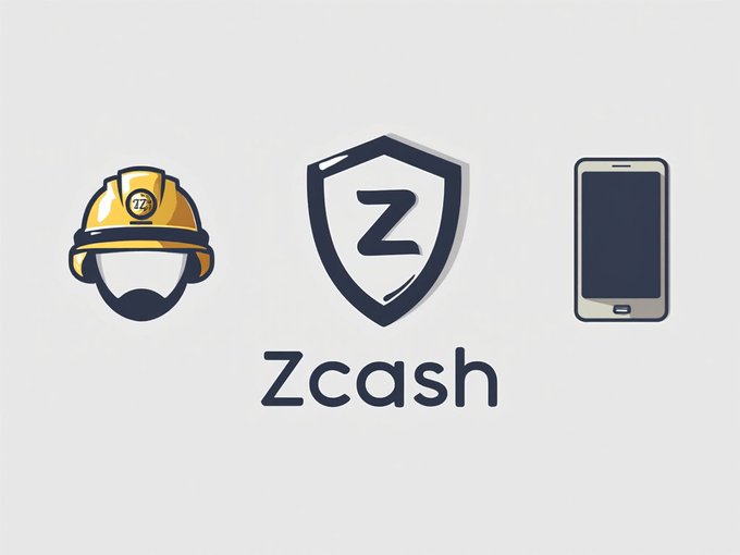 The image features Zcash branding with a construction worker icon, a shield logo containing a stylized "Z," and a smartphone graphic, all alongside the text "Zcash." This visual ties into the post about a "zcash plan," using the worker and phone imagery to suggest building or accessing a Zcash investment or mining strategy.