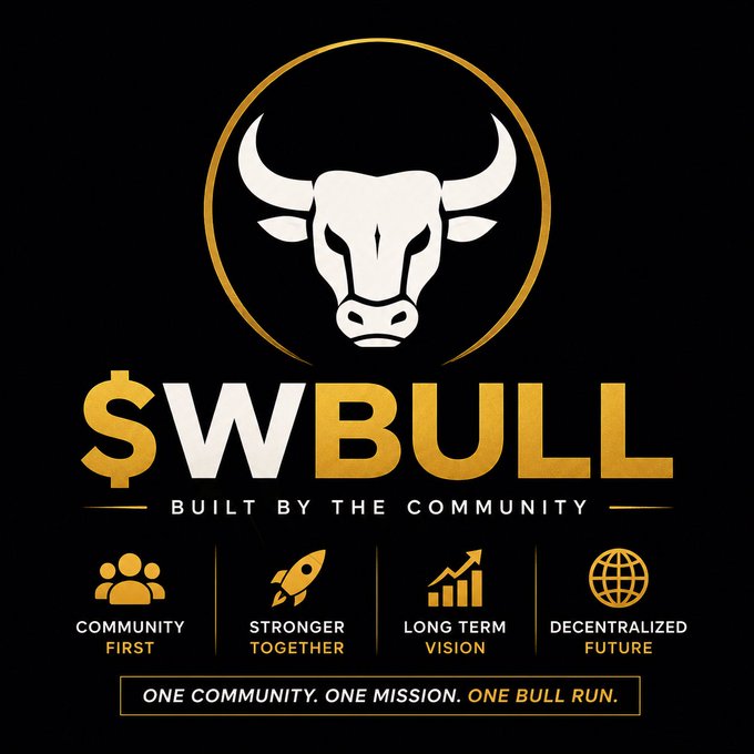 Logo for $WBULL token with a bull head emblem and the tagline 'BUILT BY THE COMMUNITY'.