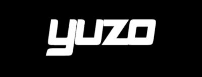 The stylized white "yuzo" logo displayed on a black background.